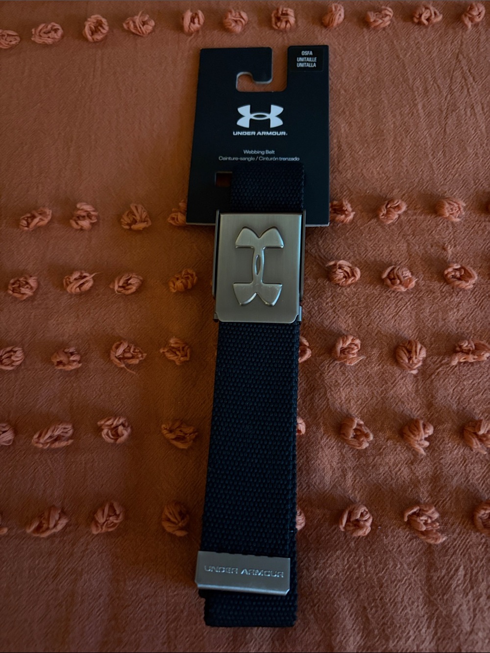 Under Armour Boys Black Webbing Belt with Brushed Silver Buckle